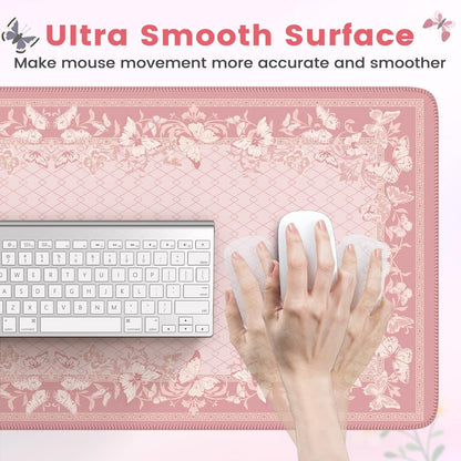 HAOCOO Cute Desk Mat, Pink Desk Matt for Desktop with Edge Stitching, Non-Slip Large Mouse Pad for Desk, Water-Resistant Computer Mat for Gaming,Women Office (Light Pink)