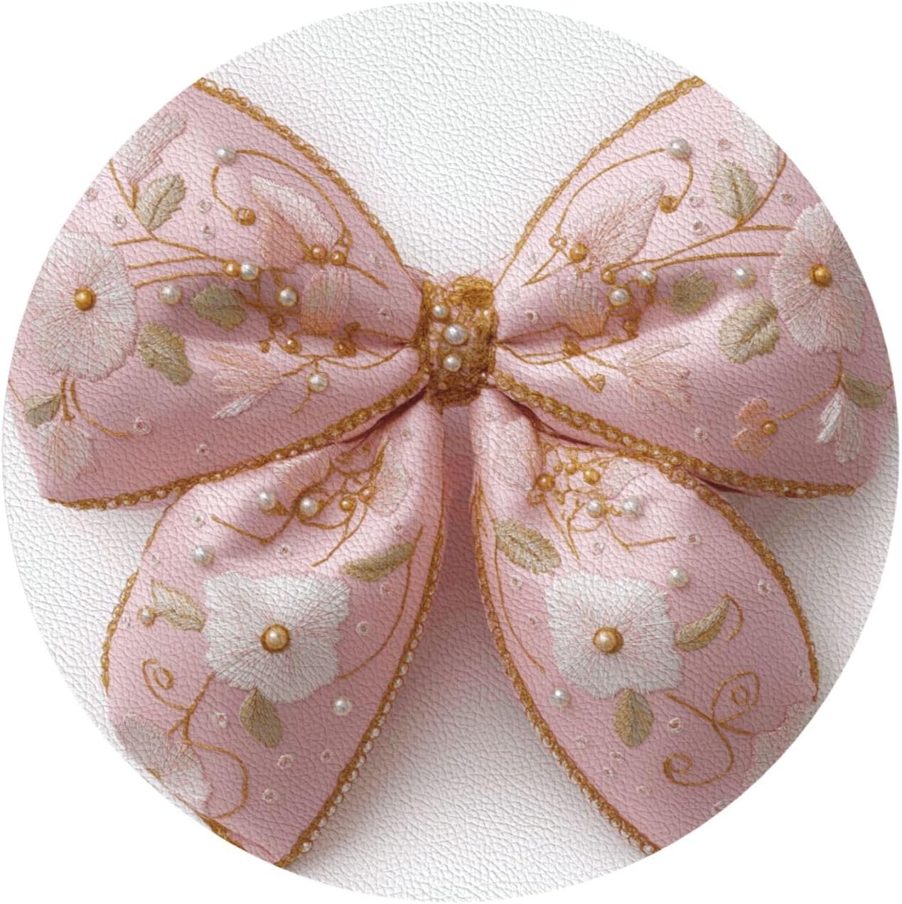 Light Pastel Pink Bow Balloon Embroidered Floral Drinks Coasters Set of 4 Leather Drink Coasters for Tabletop Protection Heat Resistant Bar Cup Mat Pad