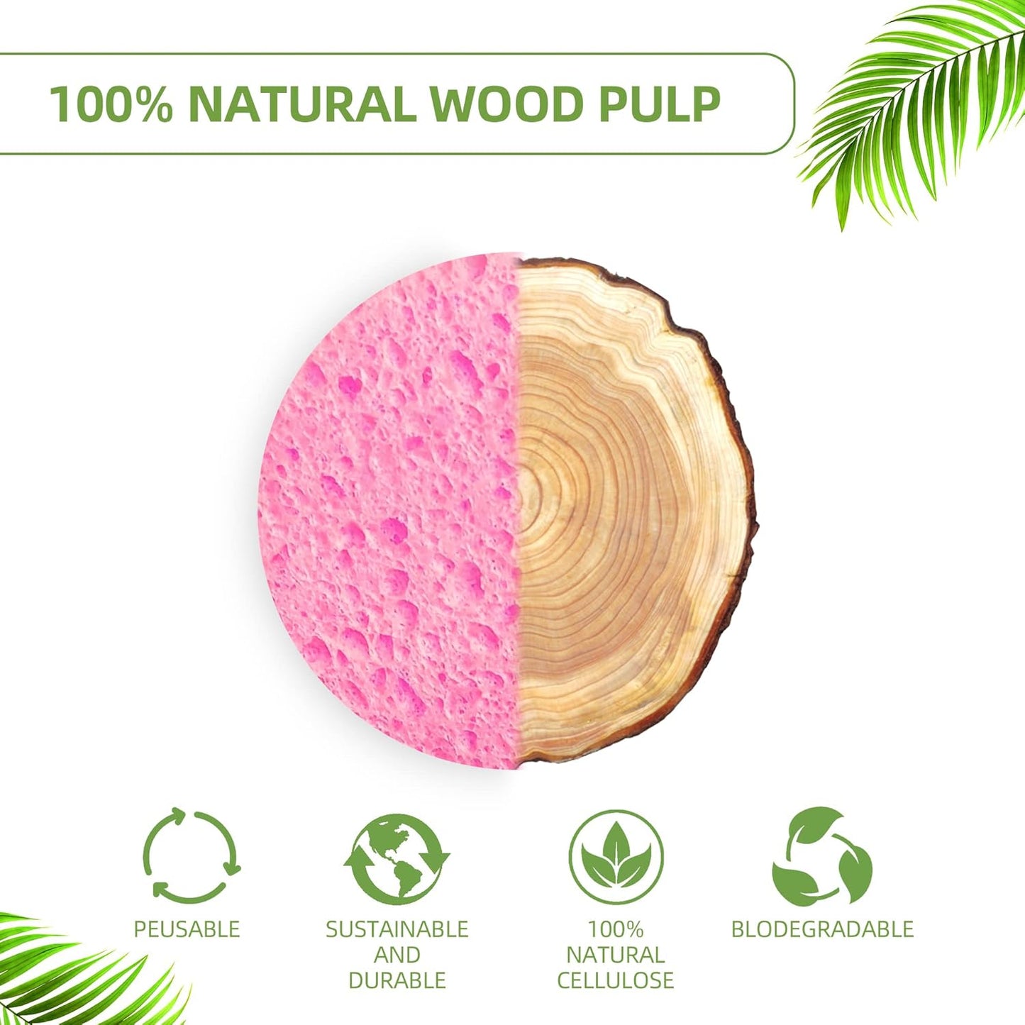 50-Count Compressed Facial Sponges|Kickleen 100% Natural Cellulose Cosmetic Spa Sponges for Daily Facial Cleansing|Makeup and Mask Removal|Exfoliating|Skin Massage|Pore Exfoliation (50 Count (Pink))