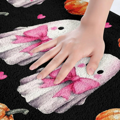Erosebridal Cute Ghost Bathroom Rugs Pink Bow Bath Mat, Orange Halloween Lights Kawaii Bowknot Doormat 16"x24",Black Halloween Pumpkin Decorations