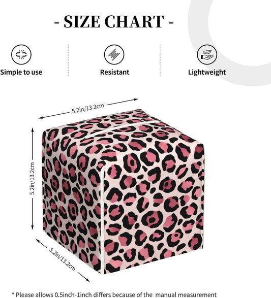 White Pink Leopard Print Tissue Box Cover Square Modern Decorative Tissue Box Holder, Cute Leather Box Cover Car Tissue Holder for Bathroom, Night Stands, Desk, Office Decor