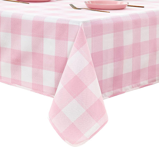 Gingham Tablecloth Rectangle 95x55 Inch Checkered Table Cloth Buffalo Plaid Yarn Dyed Washable Tablecloths for Easter Picnic Kitchen Dinner Holiday Outdoor BBQ & Party, Pink and White