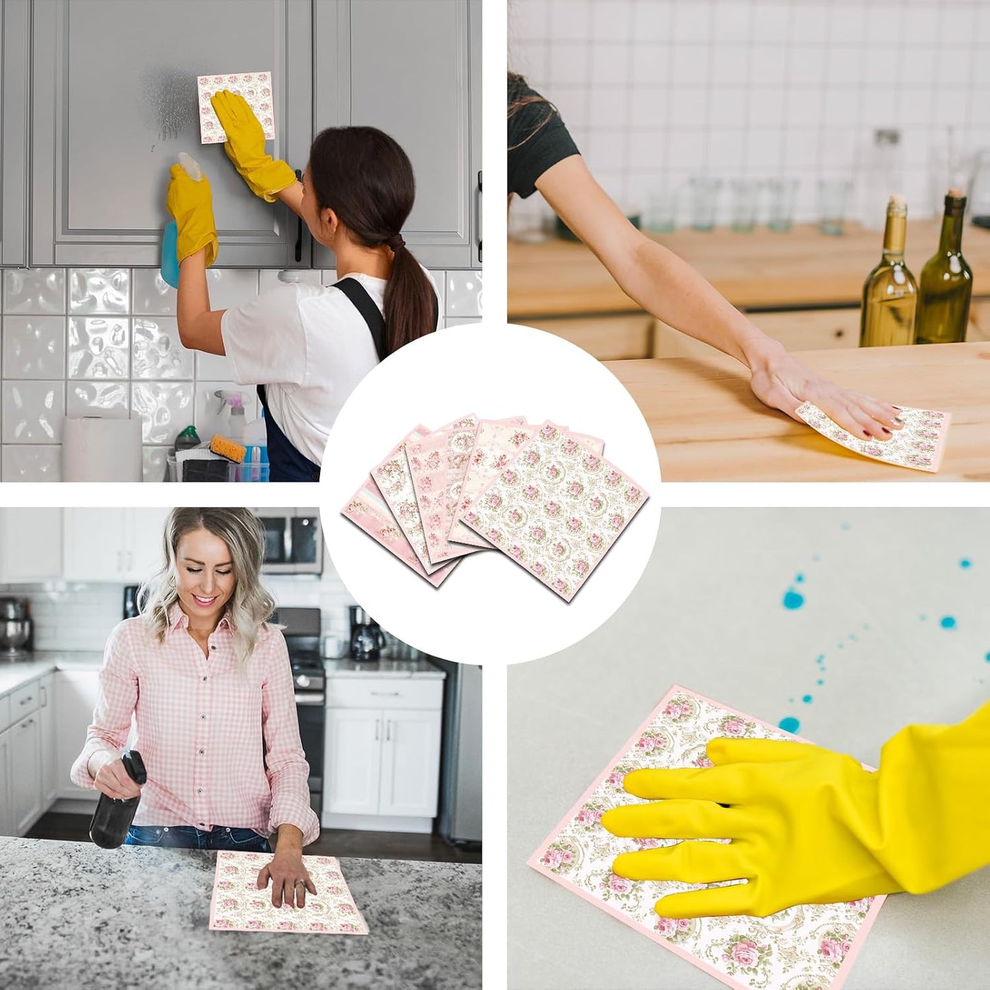 Pink Floral Swedish Dishcloths for Kitchen, 6 Pack Reusable Flower Swedish Dish Cloths, Absorbent Fast Drying Sponge Paper Towels for Cooking Cleaning Home Decoration Housewarming Gifts