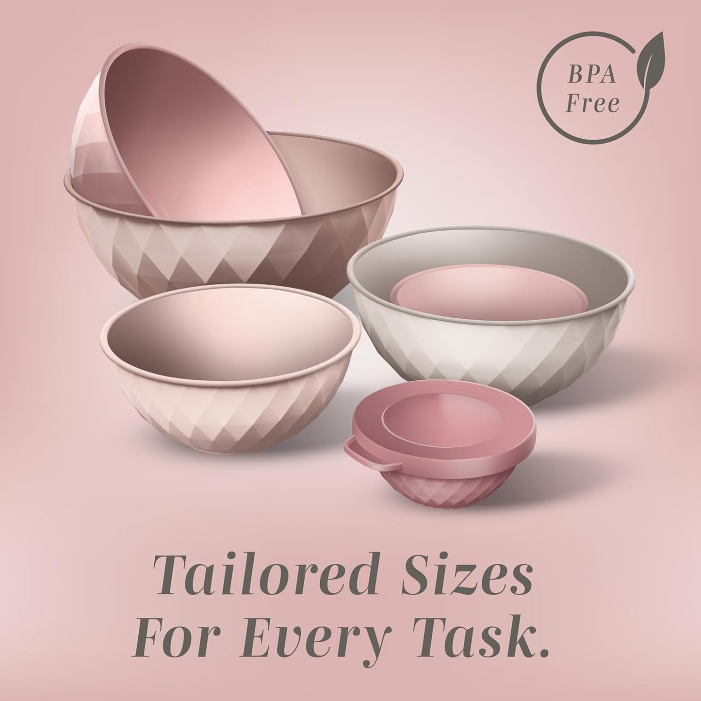 COOK WITH COLOR Mixing Bowls with Lids - 12 Piece Plastic Nesting Bowls Set includes 6 Prep Bowls and 6 Lids, Microwave Safe Mixing Bowl Set, Pink Diamond