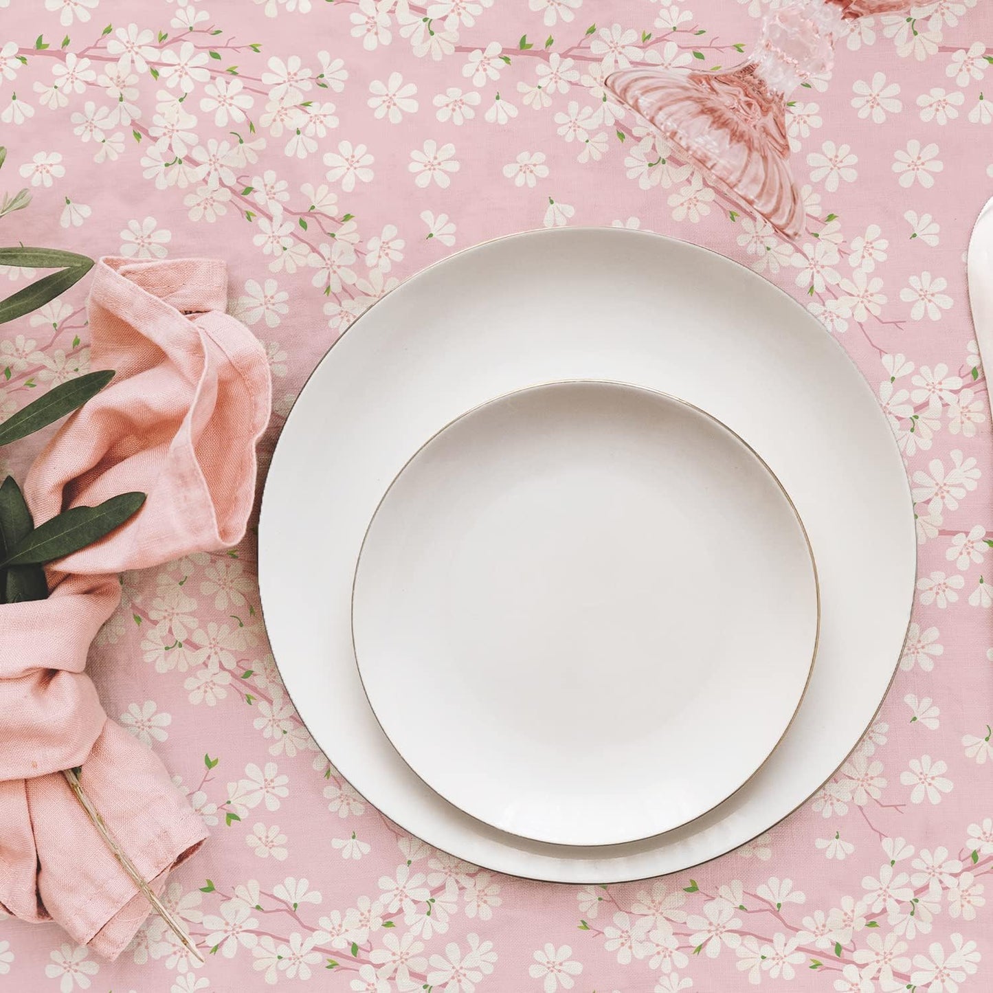 Bnejvif Pink Sakura Tablecloth Pink Floral Flowers Print Rectangle Table Cloth Spring Summer Waterproof Wrinkle Free Tablecloth 60 X 84 Inch