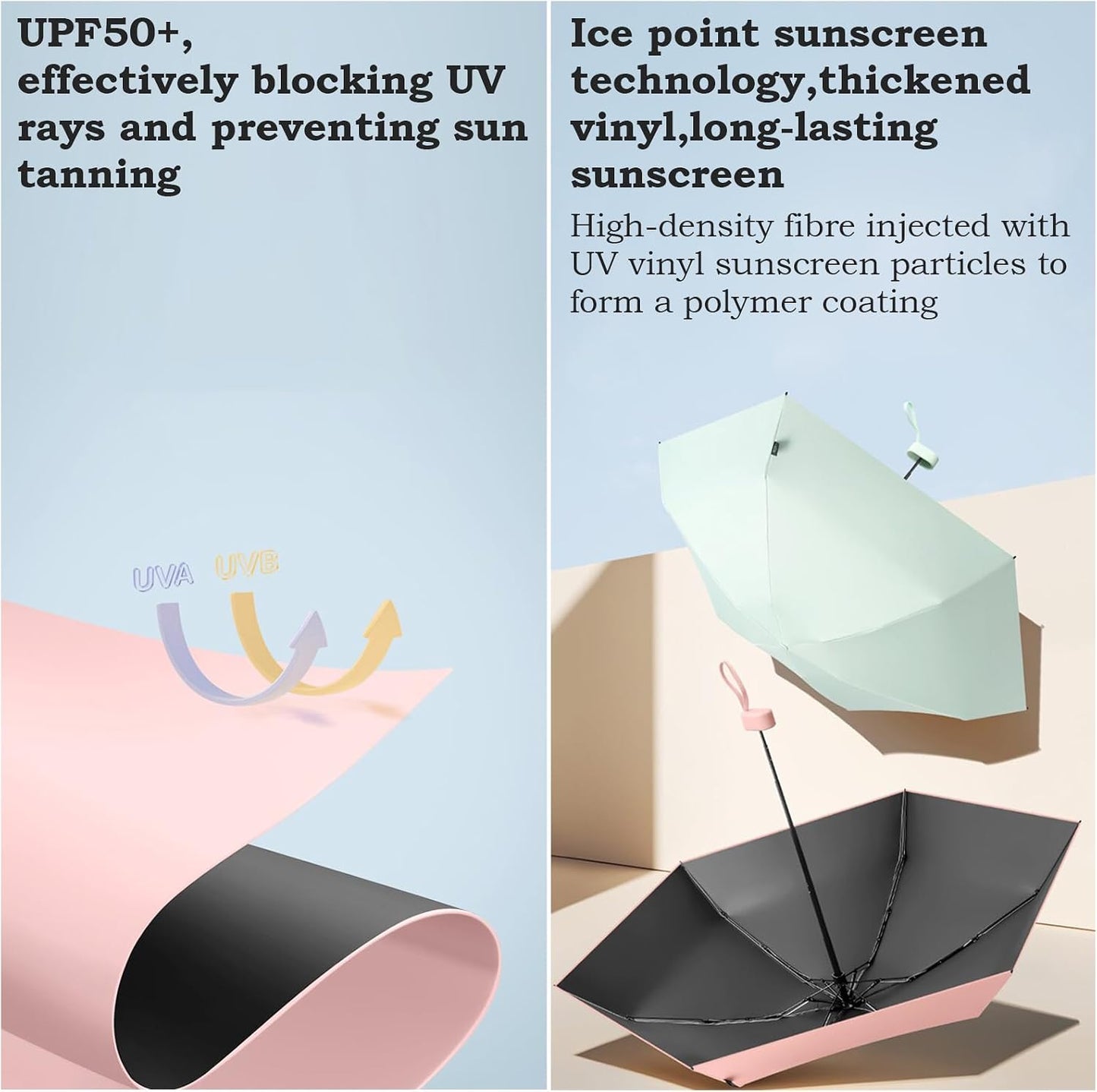 Travel Essentials Mini Umbrella for Purse with Case Small Compact UV Sun Protection Lightweight Tiny Pocket Manual Open Close Umbrella for Women Men Fits Purse Backpack