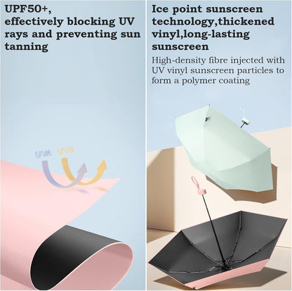 Travel Essentials Mini Umbrella for Purse with Case Small Compact UV Sun Protection Lightweight Tiny Pocket Manual Open Close Umbrella for Women Men Fits Purse Backpack