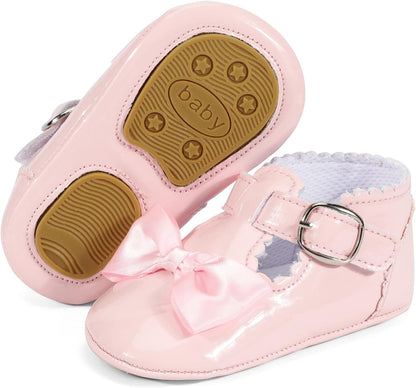 Baby Girls Bowknot Mary Jane Flats Soft Rubber Sole Toddler Walking Shoes Infant Princess Crib Wedding Dress Shoes