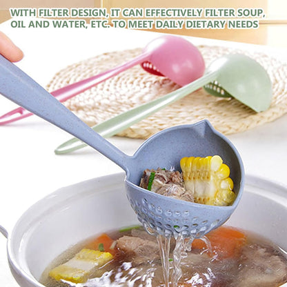 2 in 1 Soup Ladle for Kitchen, Ladle Spoon Soup Strainer with Long Handle for Cooking Easy Serving (Pink)