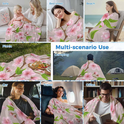 Cooling Blanket for Hot Sleepers, Pink Peach Flowers Lightweight Breathable Summer Blanket, Spring Botanical Watercolor Floral Brown Double-Side Cool Throw Blankets for Sleeping Travel, 30"x40"