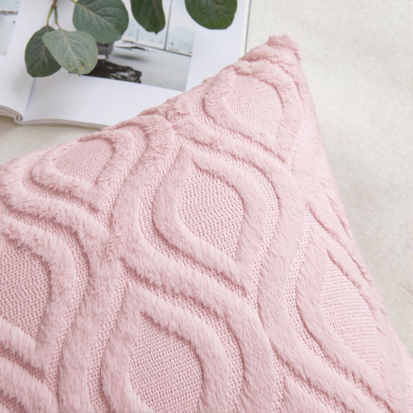 MIULEE Light Pink Valentines Throw Pillow Covers 18x18 Inch, Soft Spring Plush Faux Wool Couch Pillow Covers Set of 2 Decorative Farmhouse Boho Throw Pillows for Sofa Living Room Bed