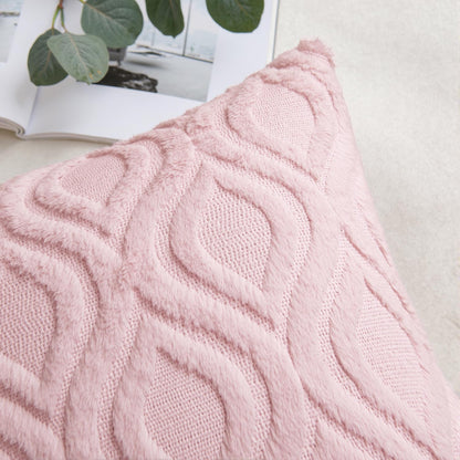 MIULEE Light Pink Valentines Throw Pillow Covers 18x18 Inch, Soft Spring Plush Faux Wool Couch Pillow Covers Set of 2 Decorative Farmhouse Boho Throw Pillows for Sofa Living Room Bed