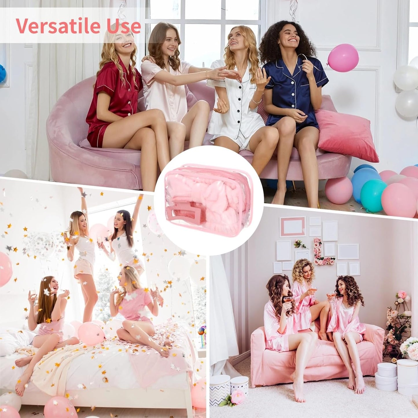 Homaisson 6 Sets Sleepover Party Supplies, Spa Set with Plush Sleep Eye Mask, Headband, Hair Clip, Socks, Bag for Girls Women Slumber Spa Birthday Pajama Gifts, Pink