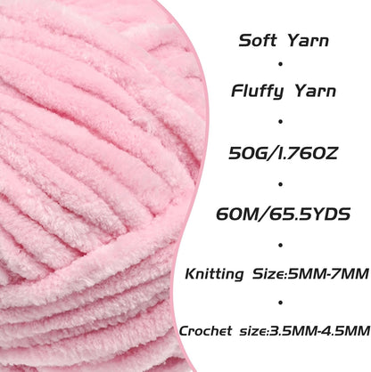 3 Pack Peach Pink Fluffy Velvet Yarn for Crocheting, Chunky Chenille Baby Blanket Yarn for Crochet, Soft Fuzzy Puzzle Yarn for Knitting, (50g/1.77oz Each) Bulky Thick Amigurumi Crochet Yarns