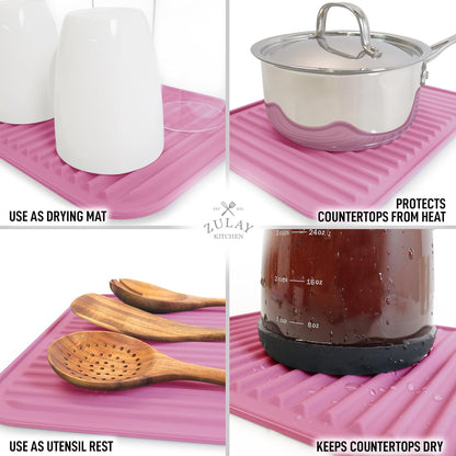 Zulay 2-Pack 9"x12" Silicone Trivets for Hot Pots & Pans – Heat-Resistant, Non-Slip Trivet Mats – Durable, Flexible, Multi-Purpose Hot Pads for Kitchen Counter & Table - Pink