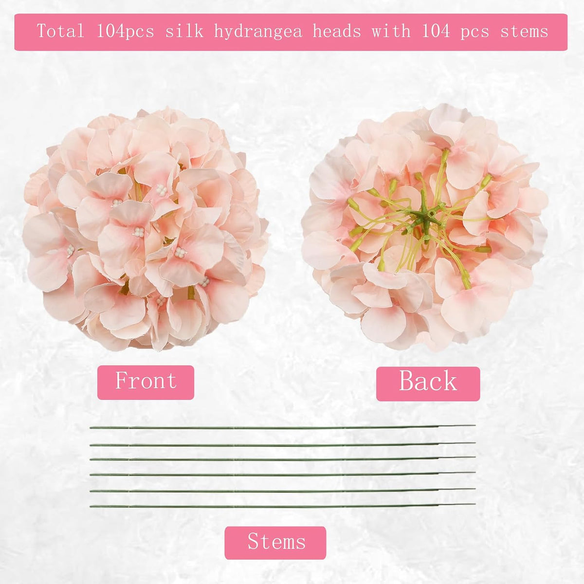 Peach Hydrangea Artificial Flowers Silk Flower Bulk 104 PCS