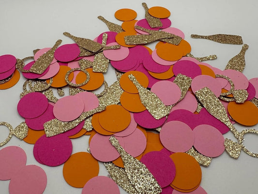 100PCS Veuve Before Vows Table Confetti,Bachelorette Party Table Decoration,Diamond Champagne Pink Rose Red Orange Round Confetti for Wedding Table Confetti, Bridal Bachelor Shower