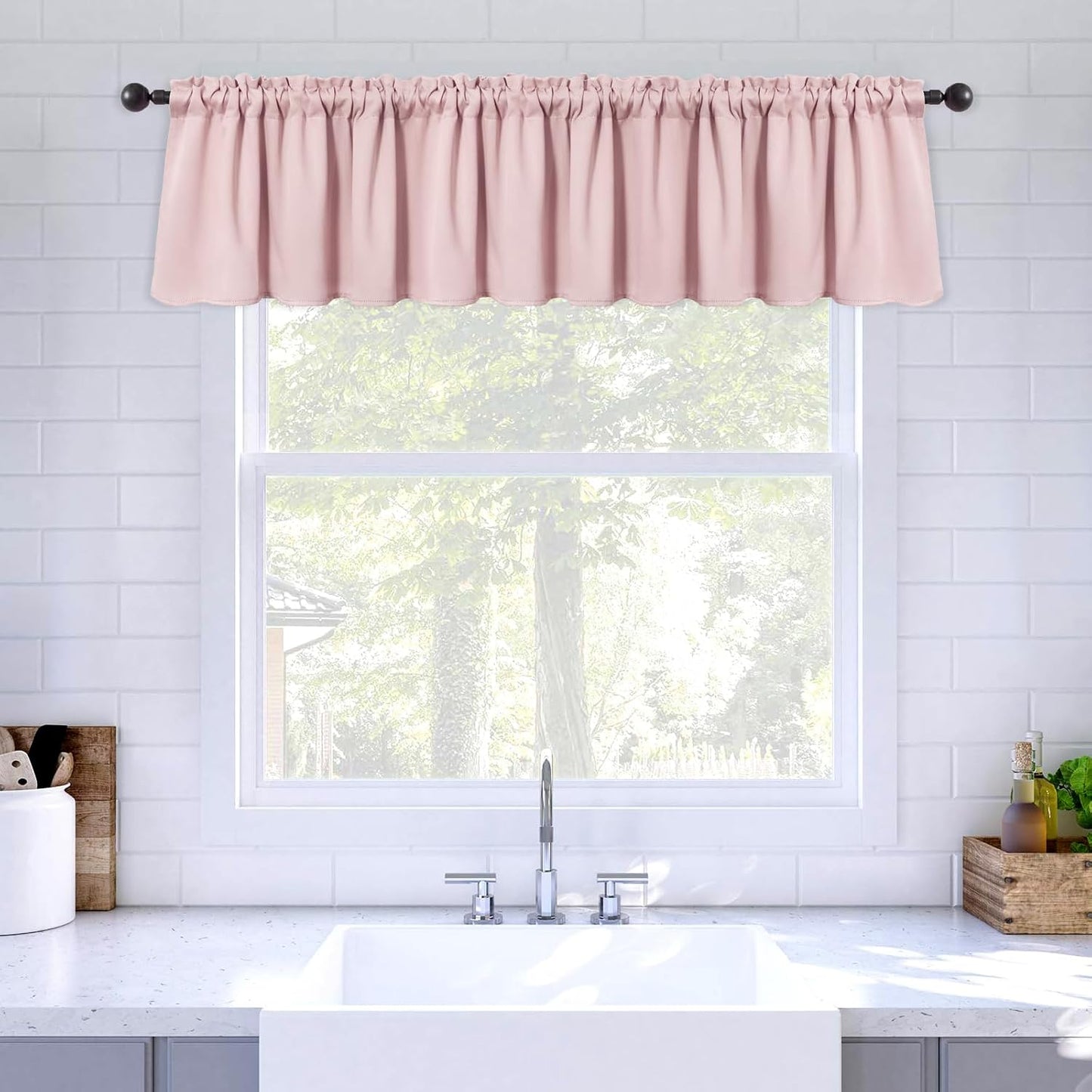 MIULEE Spring Blackout Window Valance for Bedroom Kitchen Bathroom Living Room Darkening Rod Pocket Curtain Valance, Thermal Insulated Window Treatment 1 Panel, 52 x 18 Inches, Light Pink