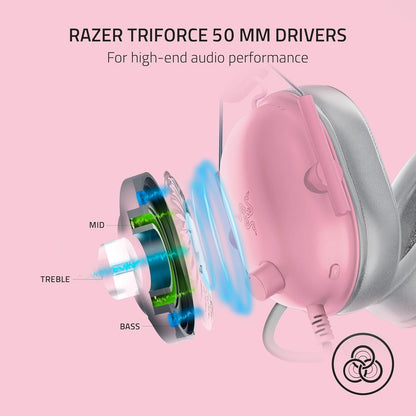 Razer BlackShark V2 X Gaming Headset: 7.1 Surround Sound - 50mm Drivers - Memory Foam Cushions - for PC, PS4, PS5, Switch - 3.5mm Audio Jack - Quartz Pink