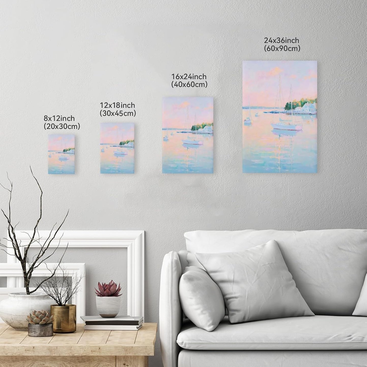 HUYKON Coastal Pink Wall Art Set of 3 Maximalist Ocean & Beach Landscape Canvas Poster Trendy Sailboats Flowers Sunset Painting Pastel Picture Prints for Bedroom Home Decor 12x18inch Unframed