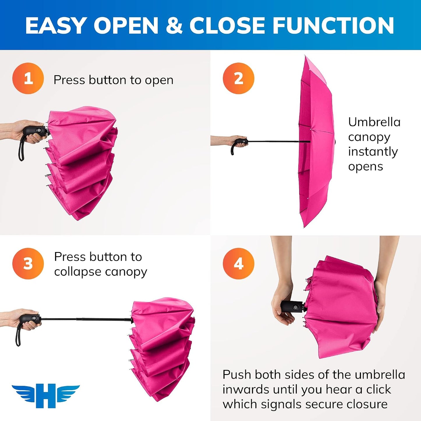 HERO Windproof Travel Umbrella – Premium Auto Open/Close, Lightweight, Compact, Portable Umbrella with 2-Person Coverage for Travel – Fits Easily in a Purse or Backpack