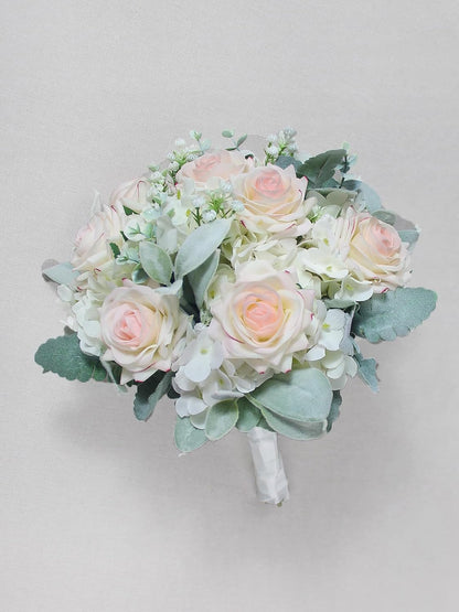 Rinlong 10.6 Inch White Pink Wedding Bouquets for Bride Bridal Bouquet for Wedding Artificial Bouquets Silk Flowers