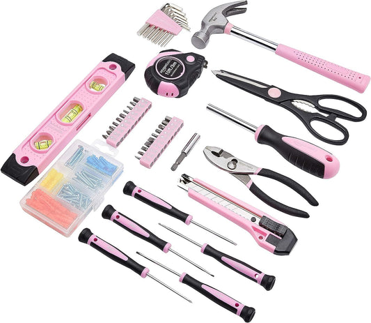 Amazon Basics 142-Piece Household Tool Kit for Home Repair, Hand Tools with Storage Case, 13.39 x 9.25 x 2.95 inch, Pink