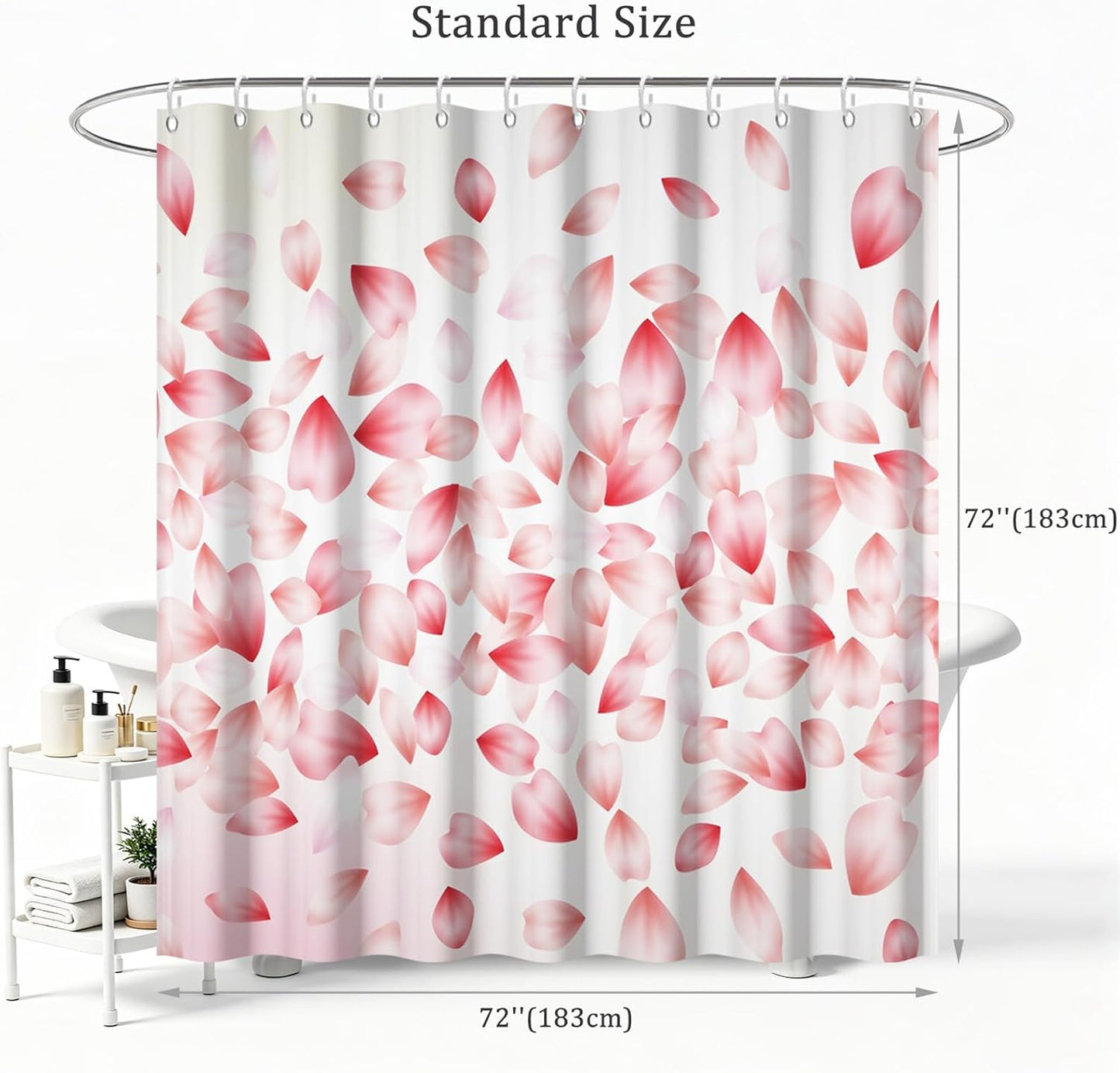Cherry Blossom Petal Shower Curtain, Light Pink and White Floral Girly Aesthetic Shower Curtains for Bathroom, Farmhouse Waterproof Polyester Bathtub Curtain Set with 12 Hooks, 72x72 Inches