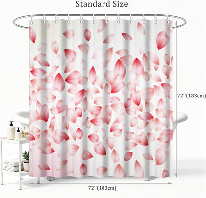 Cherry Blossom Petal Shower Curtain, Light Pink and White Floral Girly Aesthetic Shower Curtains for Bathroom, Farmhouse Waterproof Polyester Bathtub Curtain Set with 12 Hooks, 72x72 Inches