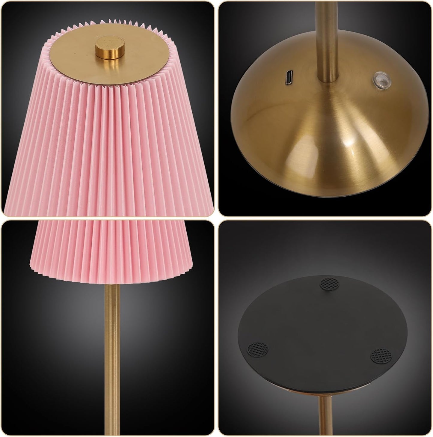 Red Table Lamps ,Small Gold Table Lamp 12 Inch for Girl's Bedroom Cute Coquette Table Lamp with Fabric Shade Modern Decorative Bedside Light Small Princess Desk Lighting Boho Living Room (Gold+pink)