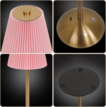 Red Table Lamps ,Small Gold Table Lamp 12 Inch for Girl's Bedroom Cute Coquette Table Lamp with Fabric Shade Modern Decorative Bedside Light Small Princess Desk Lighting Boho Living Room (Gold+pink)
