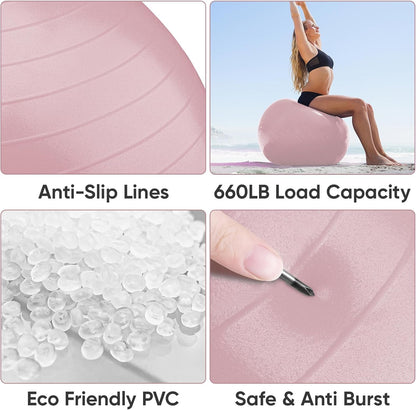 APEXUP Yoga Ball, 660 lbs Anti-Burst Exercise Ball with Pump, 5 Sizes | Anti-Burst, Anti-Slip, SGS Certified, Strengthens Core, Improves Balance & Posture, Boosts Flexibility & Stability