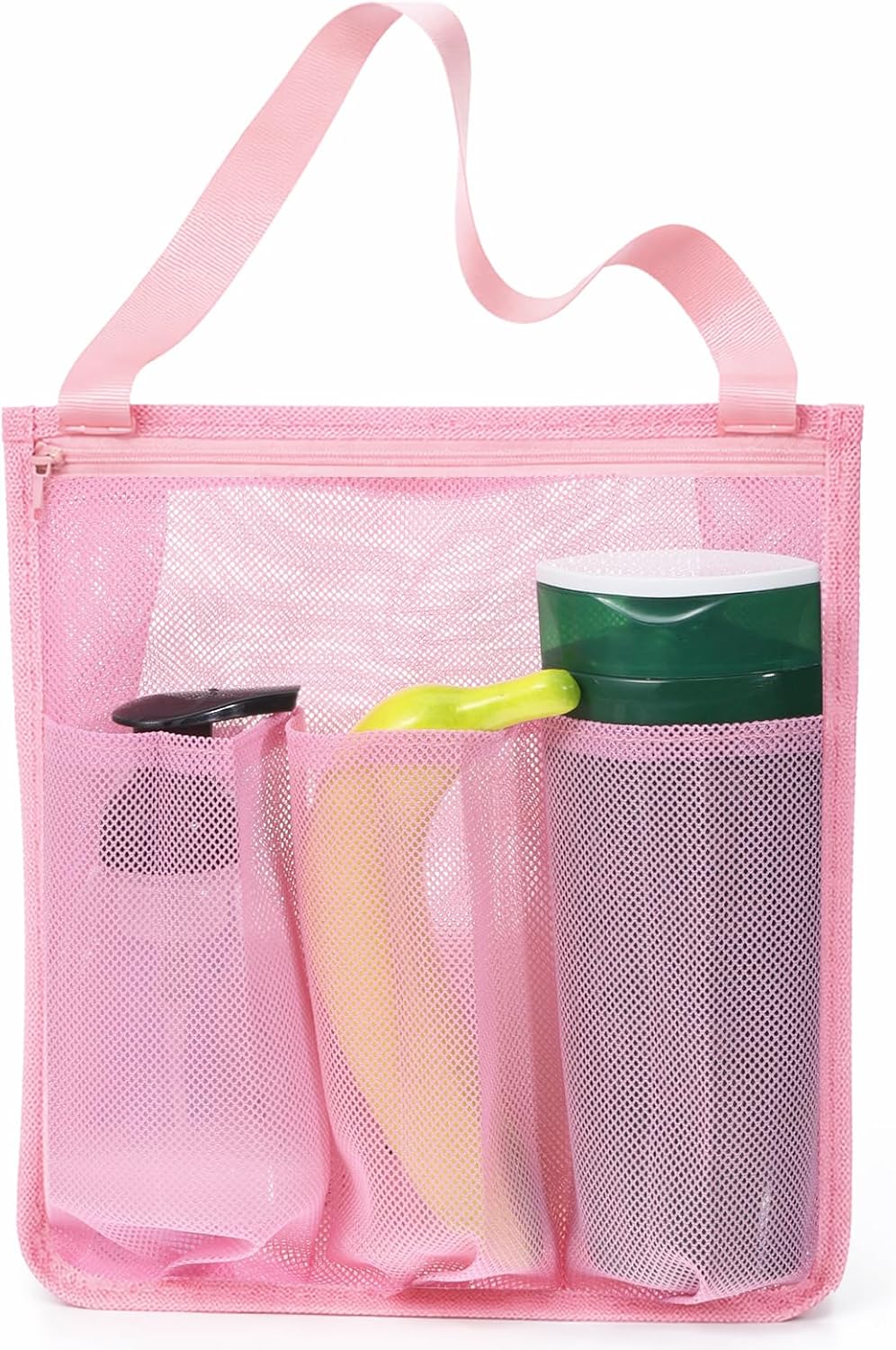 Mesh Shower Caddy, Quick Dry Hanging Toiletry Organizer Large Showers Basket Tote Bag Pink Bathroom Shower Bag Beach Camping Essentials for Toiletry, Bathroom, Beach, Camp, Gym Portable, 2 Handles