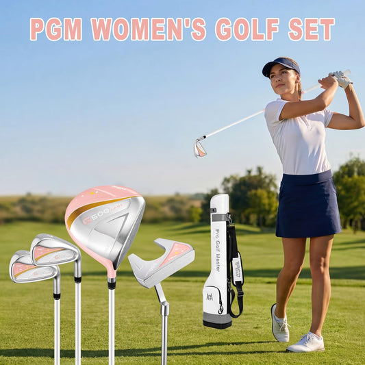 PGM Women's Golf Clubs Full Set for Right Handed with Driver Woods Hybrid Irons Wedges Putter, Lady Flex Complete Golf Set for Beginner to Intermediate Golfers with Headcovers and Club Bag