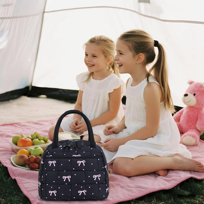 BTOOP Lunch Box for Women Men Cute Corduroy Lunch Bags Large Capacity Insulated Lunch Tote Bag For Work Travel Or Picnic (Pink Bow)