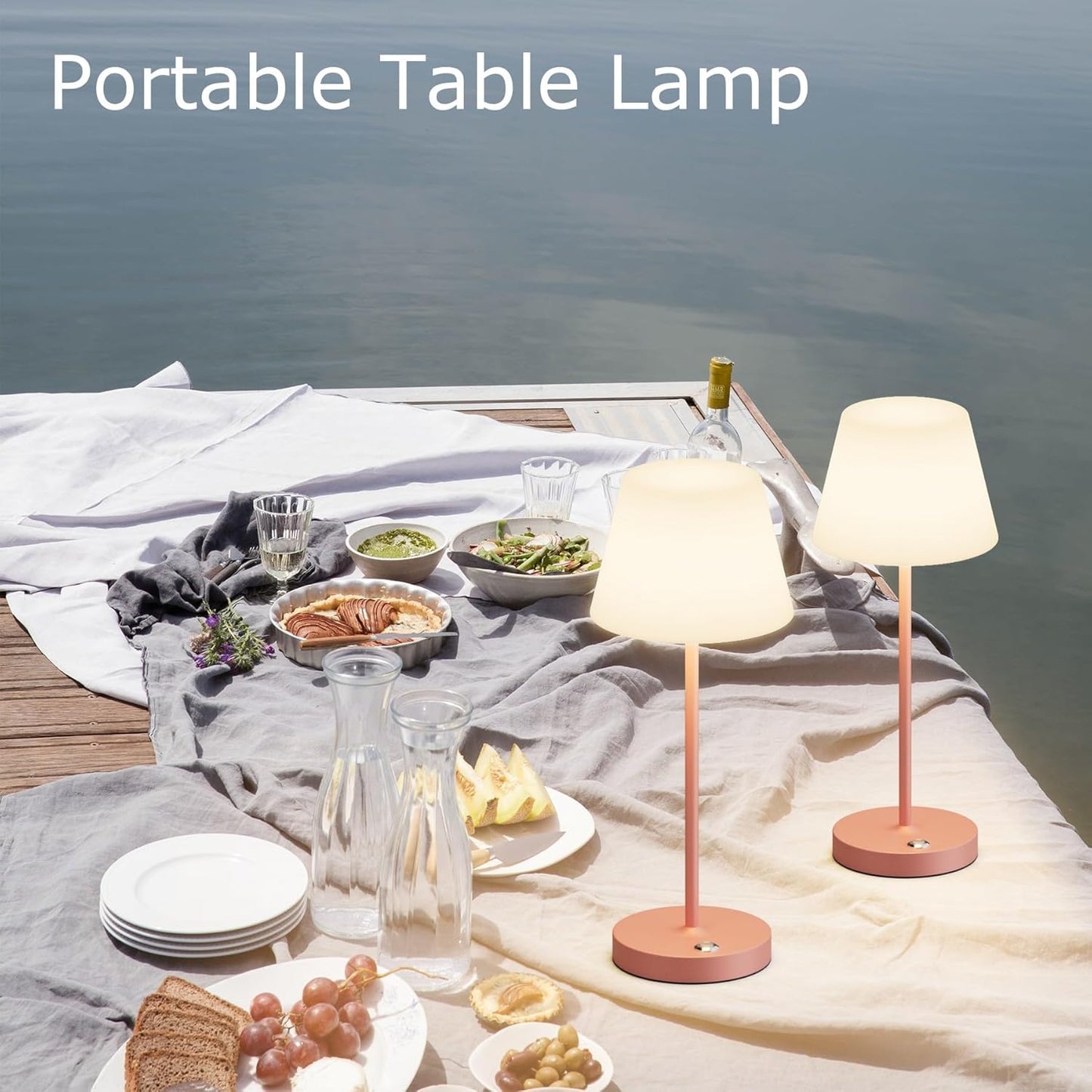 2 Pack Battery Operated Table Lamps, 6000mAh Cordless Battery Powered Desk Lamp, Modern LED Outdoor Waterproof Acrylic Table Lamps (Pink)