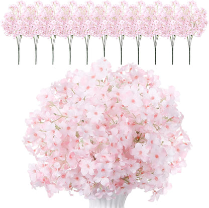 10 Pcs Artificial Cherry Blossoms 14 Inches Fake Silk Pink Sakura Peach Flowers for Vase, Spring Realistic Faux Flowers for Women Gifts, Home Table Decor Wedding Bouquet Centerpieces