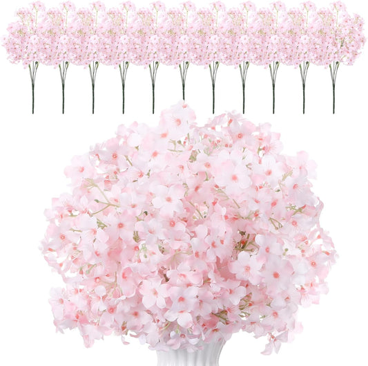 10 Pcs Artificial Cherry Blossoms 14 Inches Fake Silk Pink Sakura Peach Flowers for Vase, Spring Realistic Faux Flowers for Women Gifts, Home Table Decor Wedding Bouquet Centerpieces