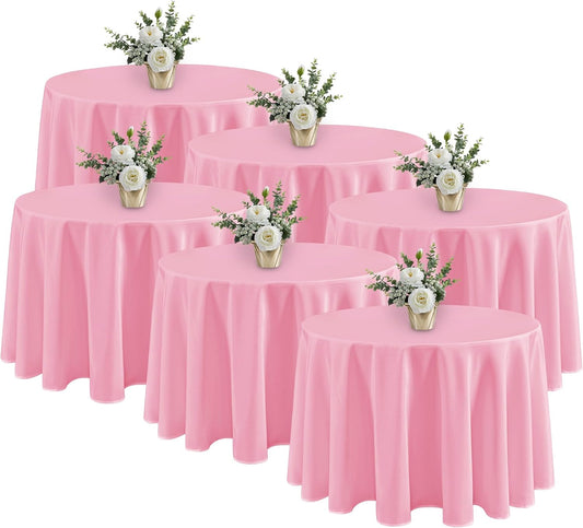 Fitable 6 Pack Pink Round Tablecloths - 120 Inches in Diameter - Stain Resistant and Washable Table Clothes, Polyester Fabric Table Covers for Wedding, Party, Banquet, Formal Events