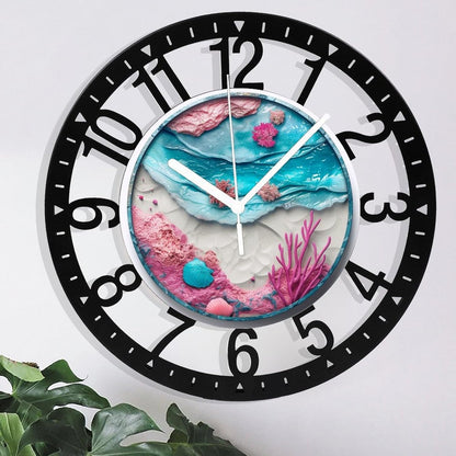 Metal Wall Clock for Living Room -10" Pink Coral Ocean Beach Shells Silent Non Ticking,Battery Operated, Antique Clocks for Farmhouse,Bedroom,Kitchen - Arabic Numerals