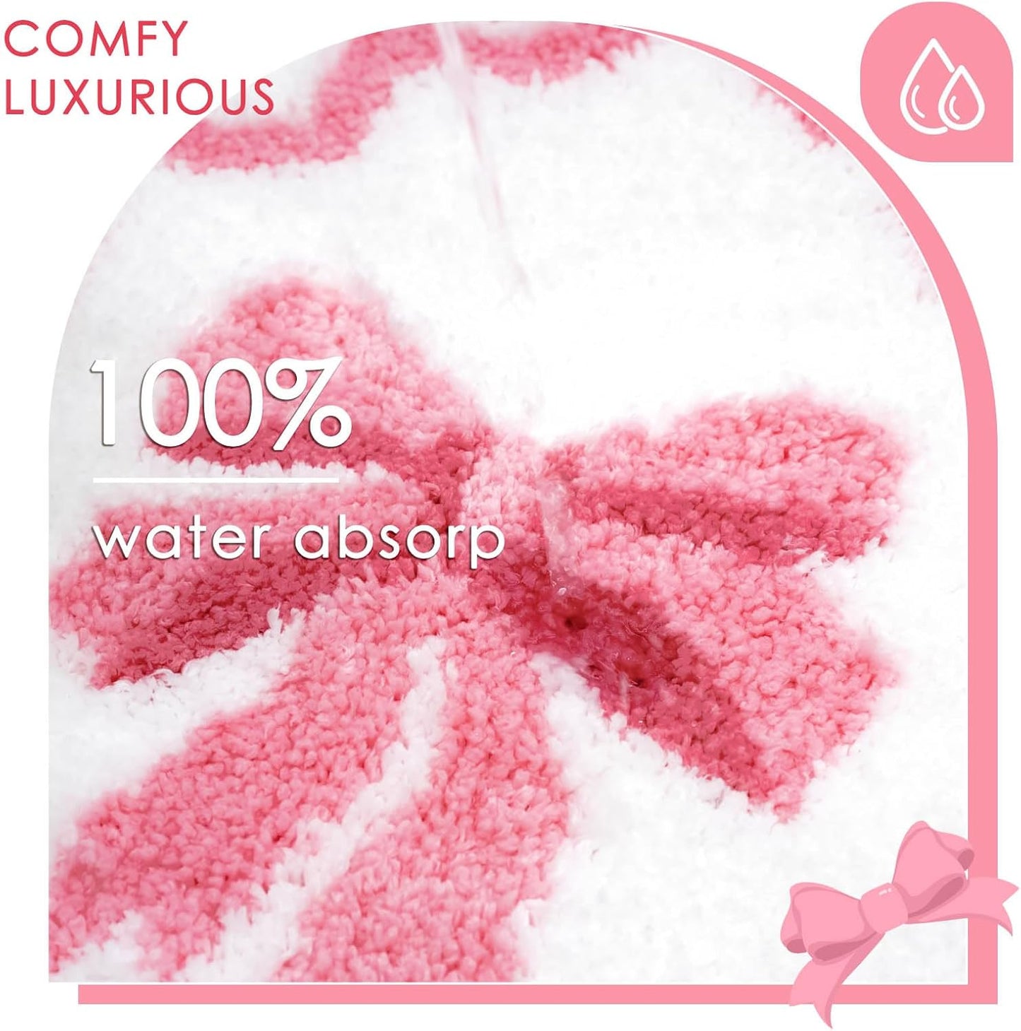 Lindameler Pink Bow Bathroom Rugs Coquette Cute Bath Mat Non Slip Absorbent Bow Bath Mat Washable 16 X 24 inch Bathroom Mats for Front Door, Bedroom, Living Home Decor