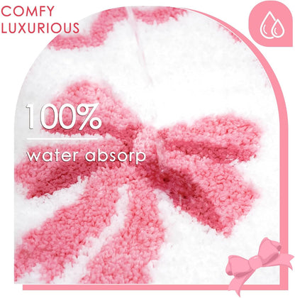 Lindameler Pink Bow Bathroom Rugs Coquette Cute Bath Mat Non Slip Absorbent Bow Bath Mat Washable 16 X 24 inch Bathroom Mats for Front Door, Bedroom, Living Home Decor