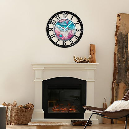 Metal Wall Clock for Living Room -10" Pink Coral Ocean Beach Shells Silent Non Ticking,Battery Operated, Antique Clocks for Farmhouse,Bedroom,Kitchen - Arabic Numerals