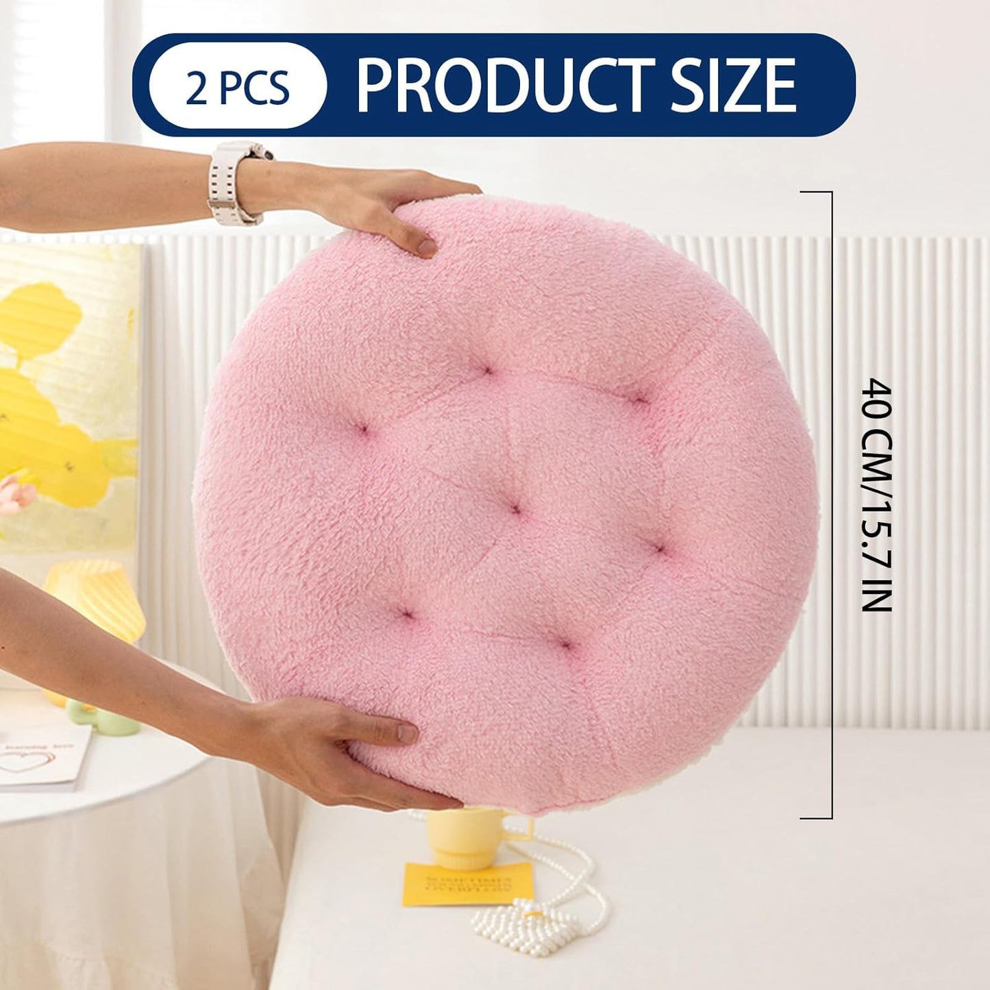 2pcs Round Chair Cushions 16inch Seat Cushion for Chairs Stool Plush Seat Pad Winter Warm Chair Covering for Dining Room, Foam Padding Round Chair Pads Floor Pillow Cushions (Pink)
