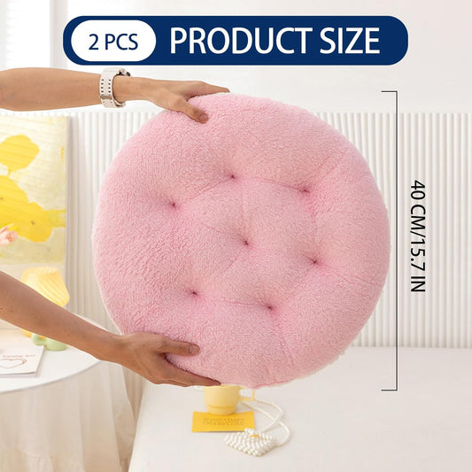 2pcs Round Chair Cushions 16inch Seat Cushion for Chairs Stool Plush Seat Pad Winter Warm Chair Covering for Dining Room, Foam Padding Round Chair Pads Floor Pillow Cushions (Pink)