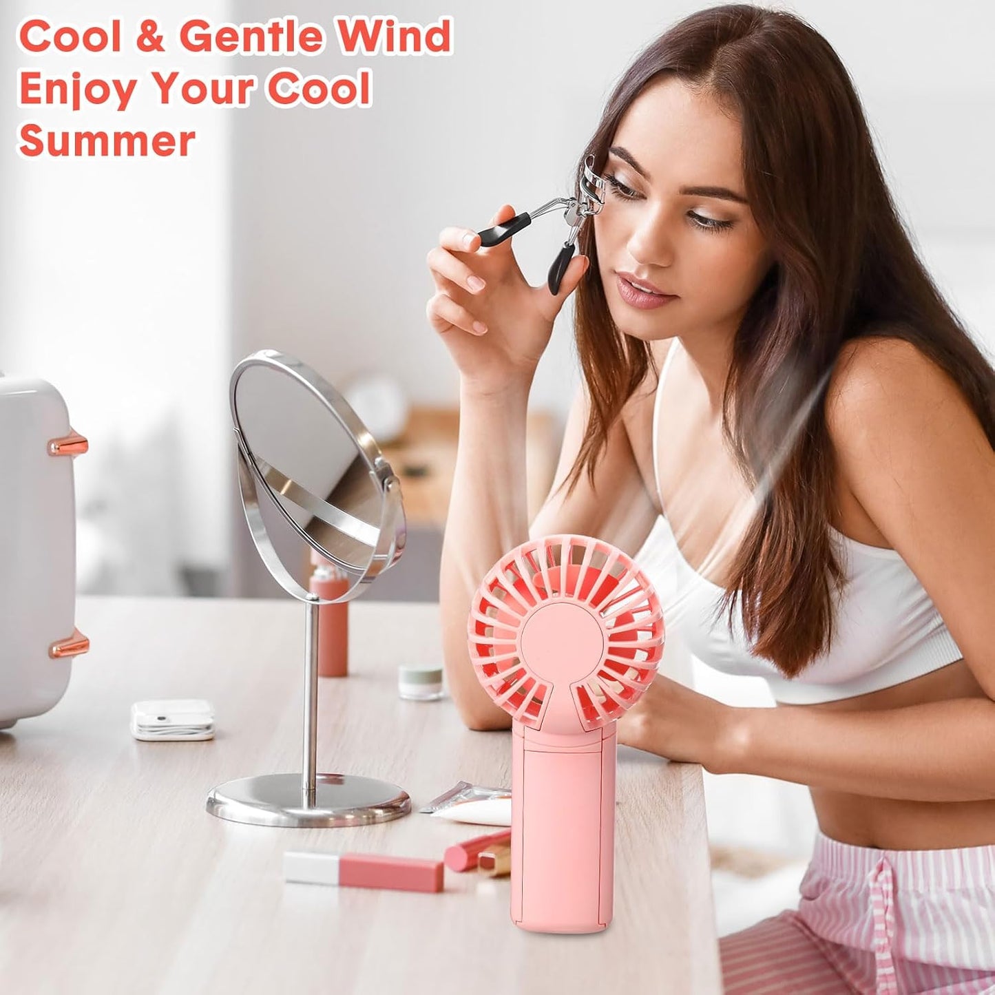 Rossesay 30 Pcs Mini Portable Fan Handheld Battery Operated Portable Small Personal Fans for Summer Travel Beach Indoor Outdoor Cooling Gift (Pink)