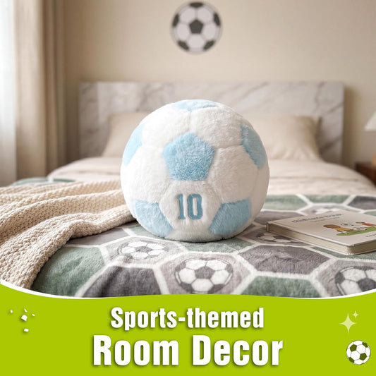 PEACH CAT Soccer Ball Plush 9.8" Cute Soccer Pillow Decorative Football Shaped Round Throw Pillows Gifts Decor for Room Bed Sofa Couch Blue