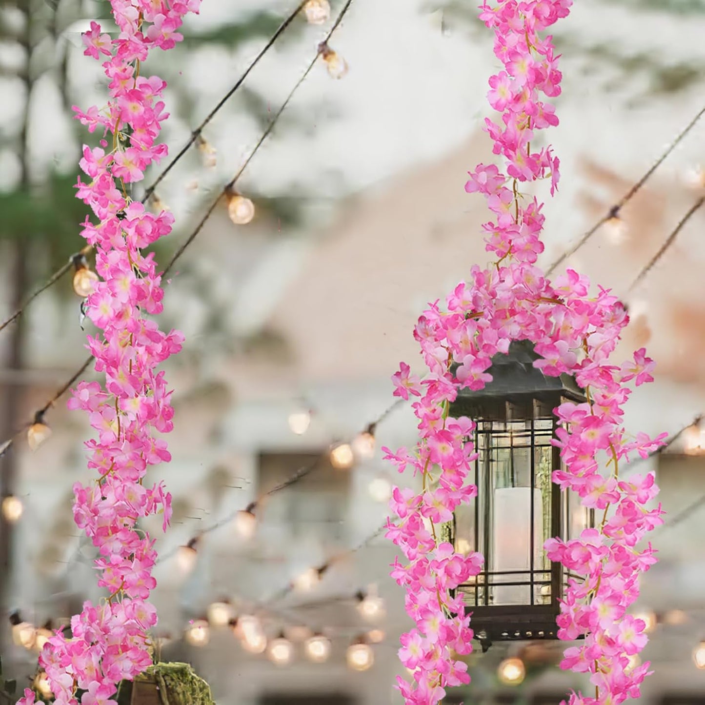 CITYES 2 Pcs Artificial Cherry Blossom Flower Vines Cherry Blossom Garland 18.48 ft Hanging Silk Flowers Vines Fake Flower Garland Outdoors for Home Wedding Garden Party Arch Office Decor Pink