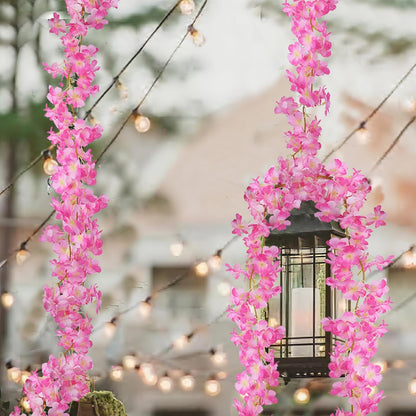 CITYES 2 Pcs Artificial Cherry Blossom Flower Vines Cherry Blossom Garland 18.48 ft Hanging Silk Flowers Vines Fake Flower Garland Outdoors for Home Wedding Garden Party Arch Office Decor Pink