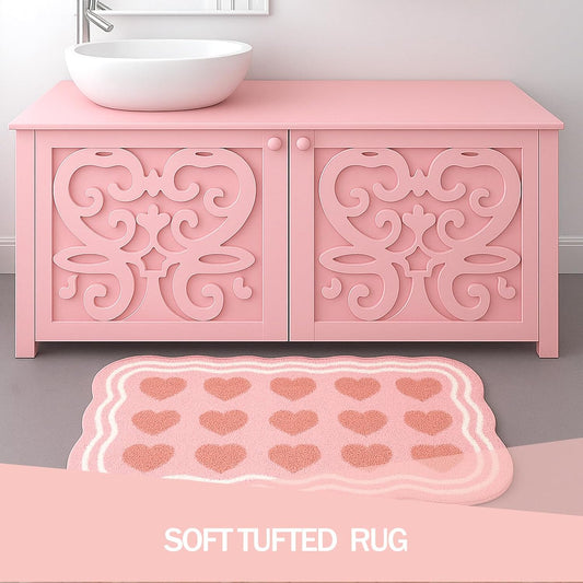 Valentine's Day Pink Hearts Bathroom Rug, Soft Plush Rectangle Tufted Bath Room Mat, Non-Slip & Washable, Absorbent & Quick Dry Floor Door Mat Home Decor for Shower, Tub and Sink, 19.7"x31.5"